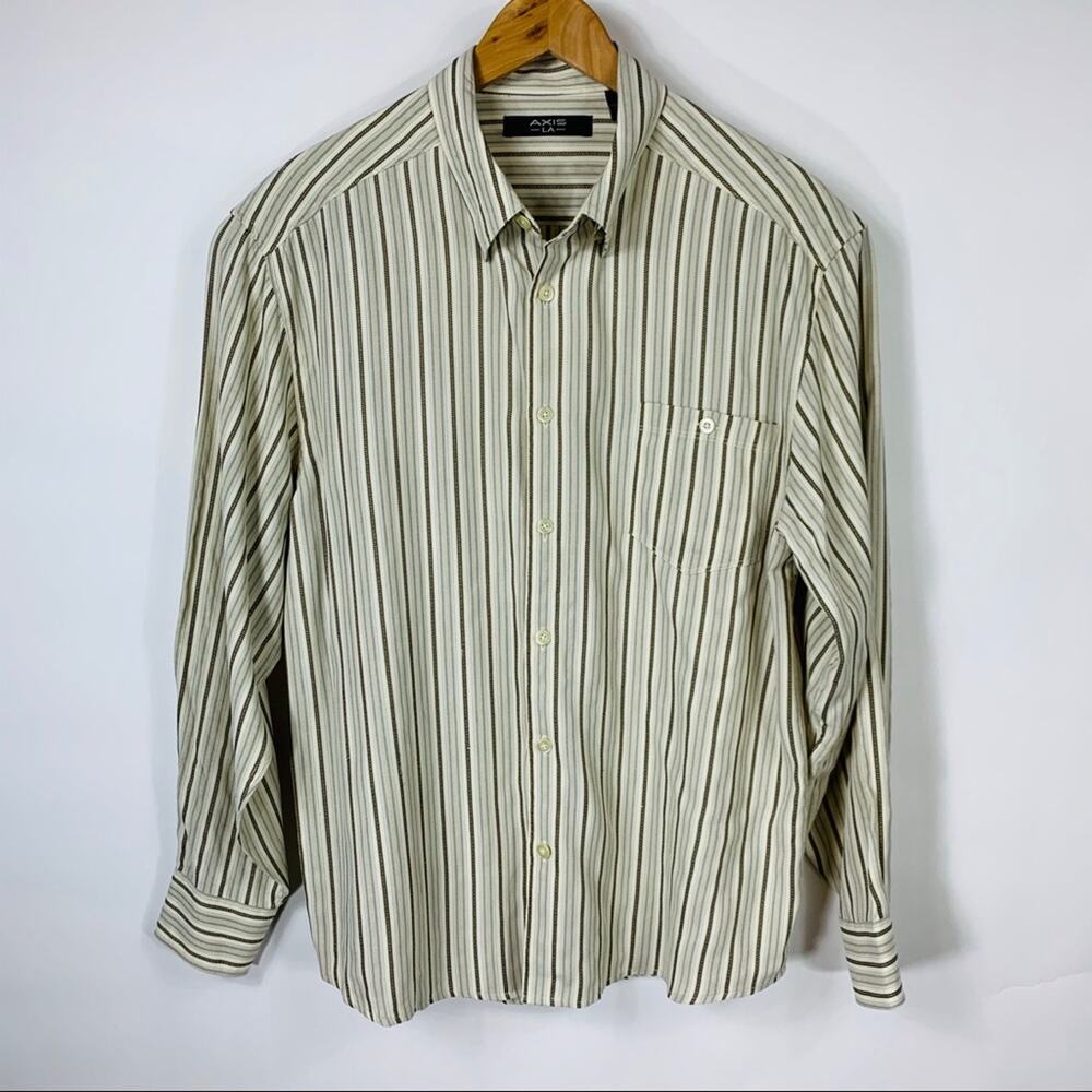 Axis LA Cream Black Texture Striped Shirt Large